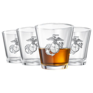 Marine Whiskey & Wine Glasses Set of 4, Anchor and Globe Whiskey Glasses 10oz Marines Gift by The Wine Savant - Military Gift Set Set, Veterans, Marine Gifts (Copy)-0